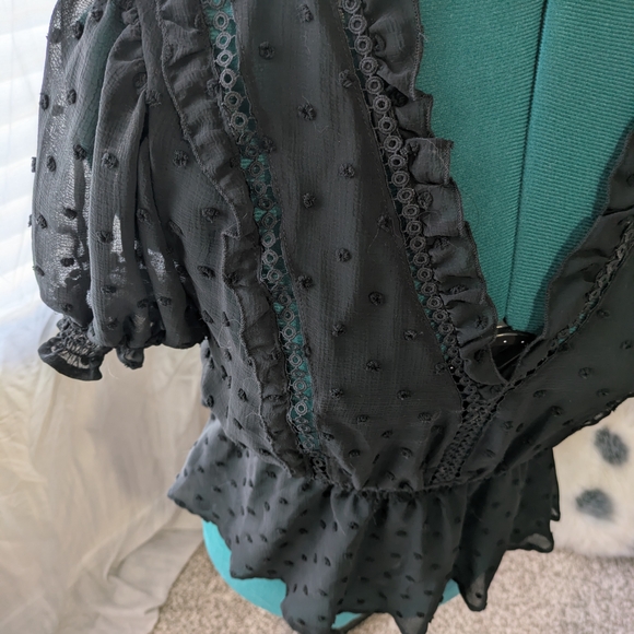 Office Siren Black Polkadot Ruffled Sheer Blouse - Picture 3 of 5